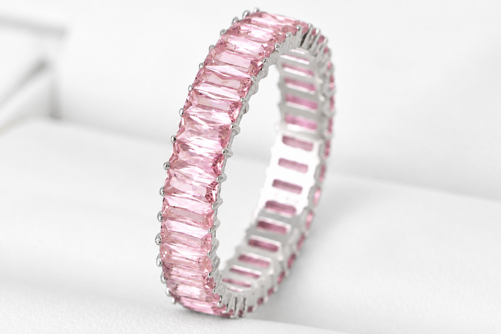 🎗️ Anneau (addon deux tiers) « Auraline Rose » en argent 925 serti de zircons rose pastel