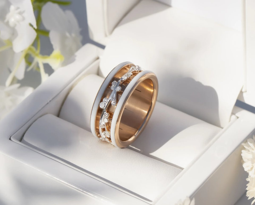 🌸Addon (deux tiers) BLOOM en argent 925 avec revêtement en émail blanc et serti de zircons pour bague mood interchangeable 🌸