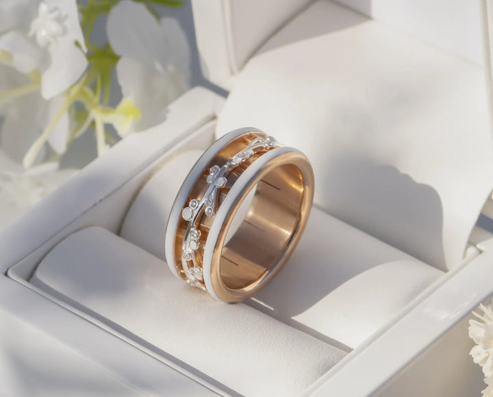 🌸Addon (deux tiers) BLOOM en argent 925 avec revêtement en émail blanc et serti de zircons pour bague mood interchangeable 🌸