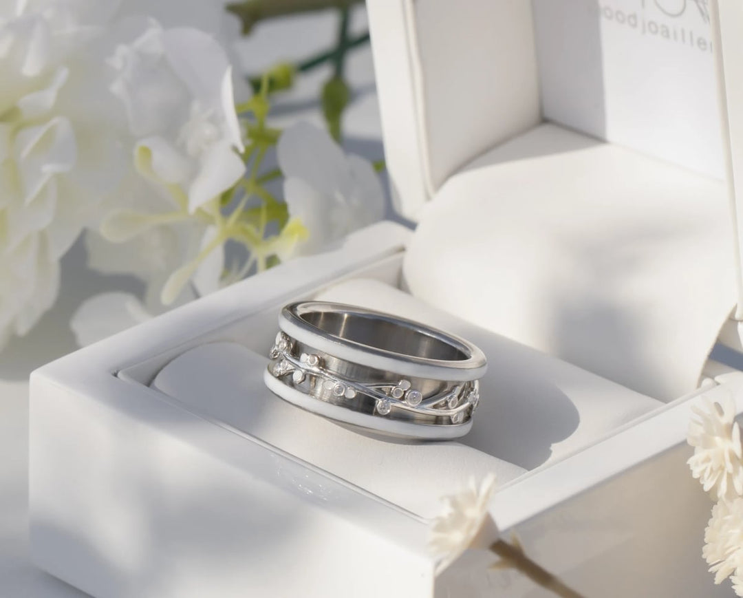 🌸Addon (deux tiers) BLOOM en argent 925 avec revêtement en émail blanc et serti de zircons pour bague mood interchangeable 🌸