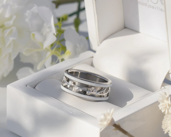 🌸Addon (deux tiers) BLOOM en argent 925 avec revêtement en émail blanc et serti de zircons pour bague mood interchangeable 🌸