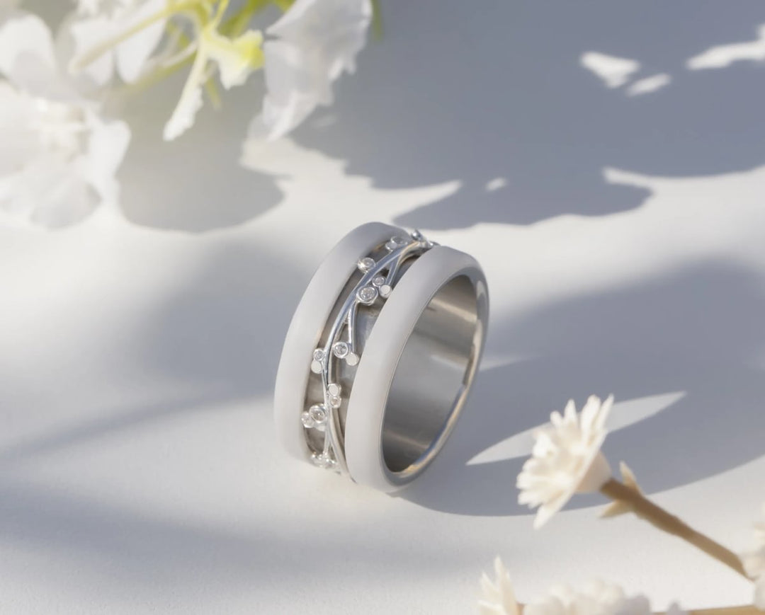 🌸Addon (deux tiers) BLOOM en argent 925 avec revêtement en émail blanc et serti de zircons pour bague mood interchangeable 🌸