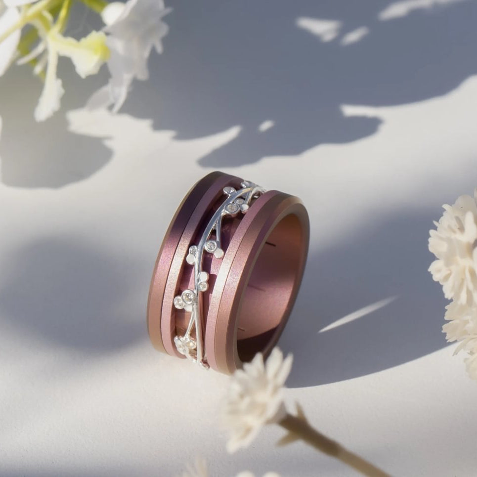 🌸Addon (deux tiers) BLOOM en argent 925 avec revêtement en émail blanc et serti de zircons pour bague mood interchangeable 🌸