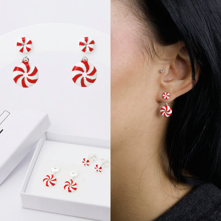 "Clip & Drop Candy" mood en argent 925 serti de zircons rouges et blancs (Bijou d'oreille)
