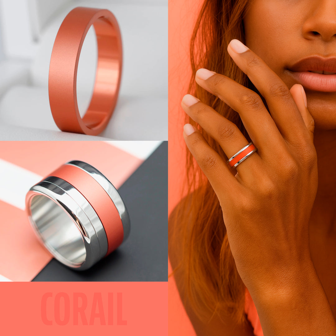 🧡 Anneau (deux tiers) en aluminium corail pour bague mood interchangeable