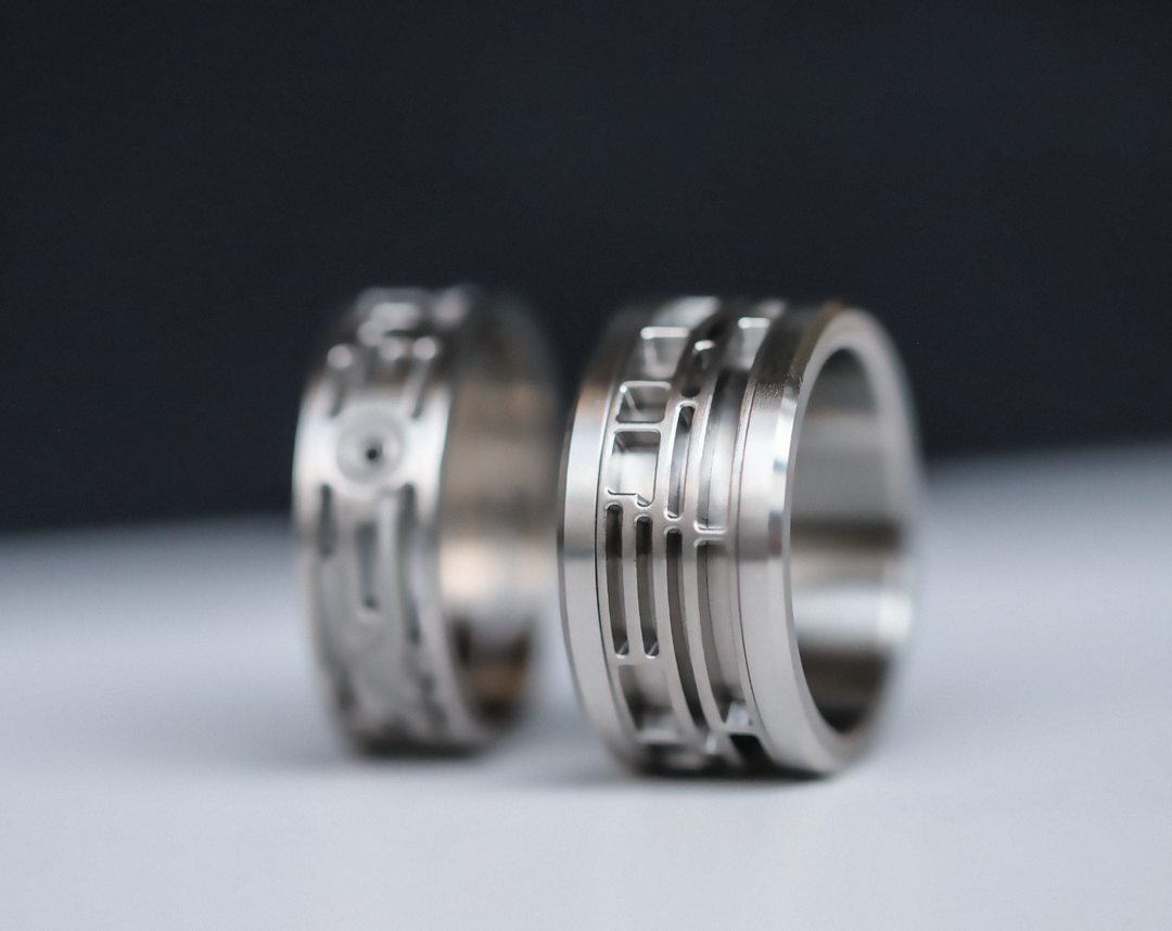 🦾    Coffret Style et Puissance au Masculin 🩶 Bague mood avec deux anneaux en acier 3d