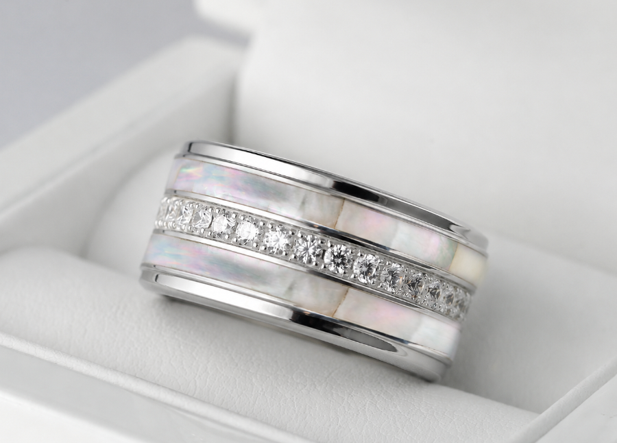 Anneau (medium) "Alba – Nácar Inlay en argent nacré - medium" en argent pour bague mood interchangeable