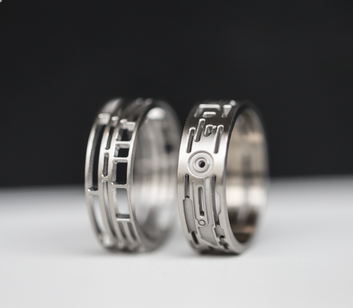 🦾    Coffret Style et Puissance au Masculin 🩶 Bague mood avec deux anneaux en acier 3d