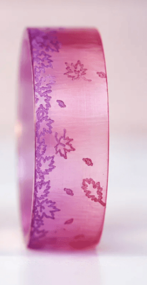 🍂 Anneau (addon ou deux tiers) « Feuilles violet et rose » en polymère translucide — collection Sous-Bois