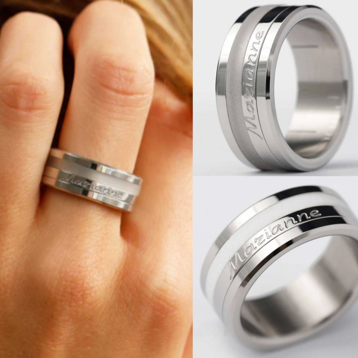 Ring-Set | Personalisierte Gravur eines Vornamens | Edelstahl