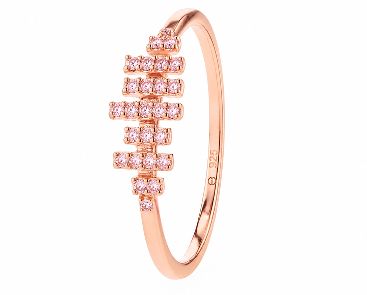 ✨ Stellar Cut Rose Gold 💠 Mini 3D center en argent rose gold serti de zircons roses — édition spéciale étoiles & planètes