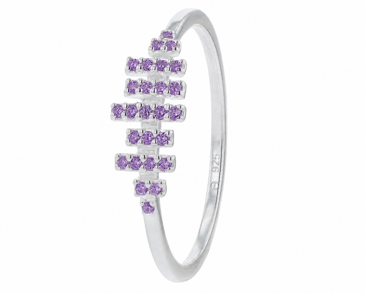 ✨ Stellar Cut Purple 💠 Mini 3D center en argent poli serti de zircons Soraura — édition spéciale étoiles & planètes
