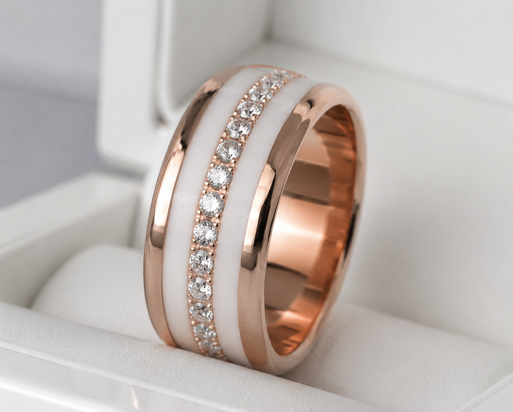 ✨ Aura Authentique Rose Gold 💍 Anneau (addon medium) en argent rose gold serti de zircons — édition spéciale étoiles & planètes