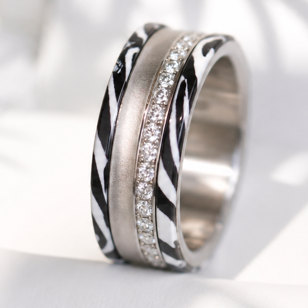 Base extra small "Base éclat zébré 🦓" en acier carrée pour bague mood interchangeable