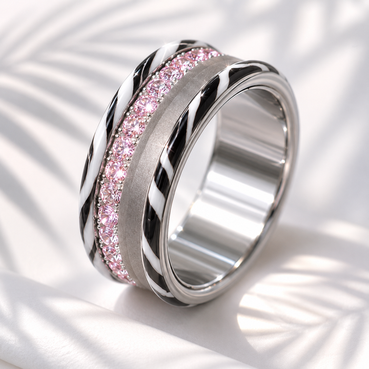 Base extra small "Base éclat zébré 🦓" en acier carrée pour bague mood interchangeable