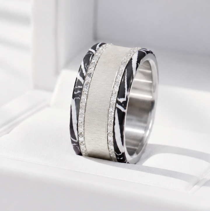 Base small "Base éclat zébré 🦓" en acier carrée pour bague mood interchangeable