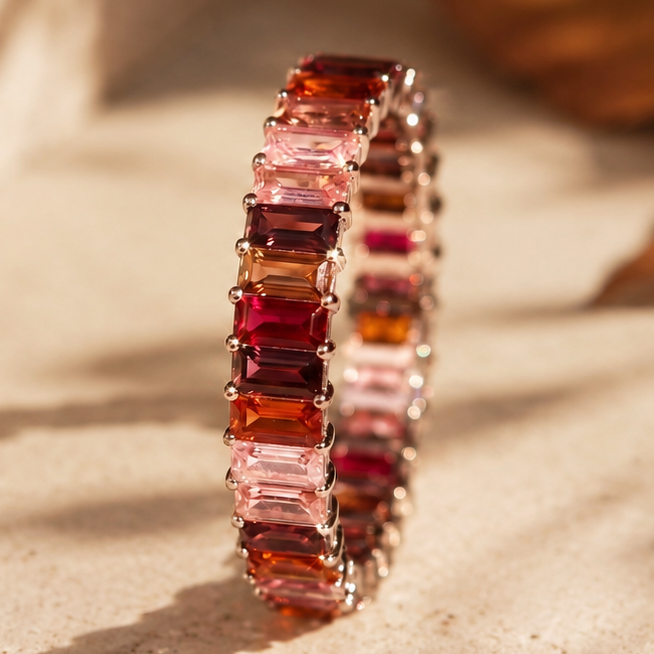 🍂 Anneau (deux tiers) « Auraline Automne » en argent 925 serti de zircons baguette aux tons d’automne