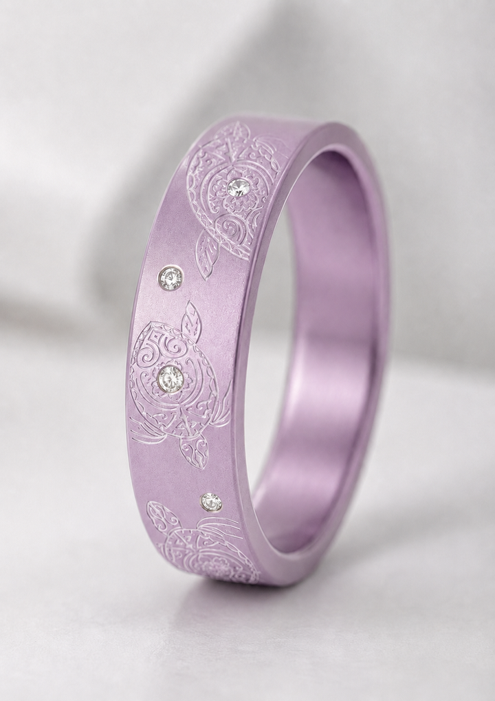🐢 Anneau "Turtles Sunset" en aluminium belipastel serti de 7 diamants pour bague mood