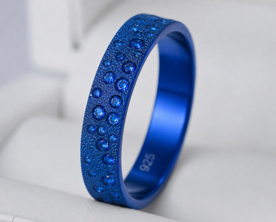 Inner ring (2/3 addon) "💙Ocean - Willow" in glitter silver with royal blue zircons for interchangeable mood ring