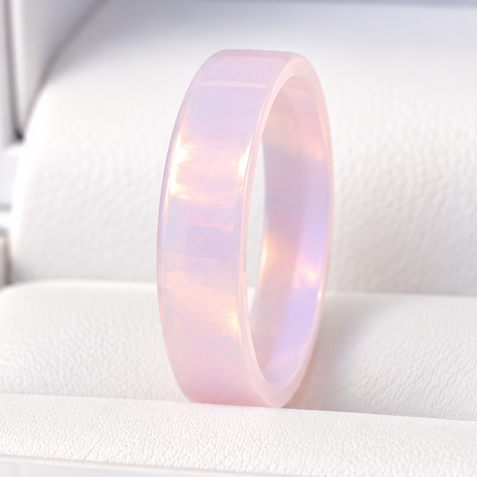 🌸 Nuage Rose — anneau (deux tiers) taillé dans la pierre opalescente