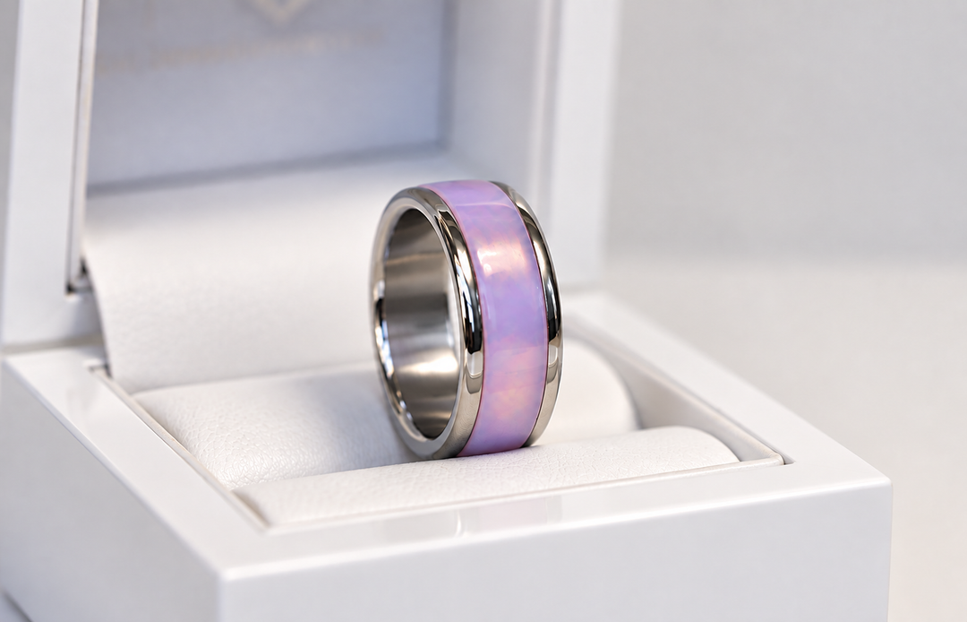 🌸 Nuage Rose — anneau (deux tiers) taillé dans la pierre opalescente