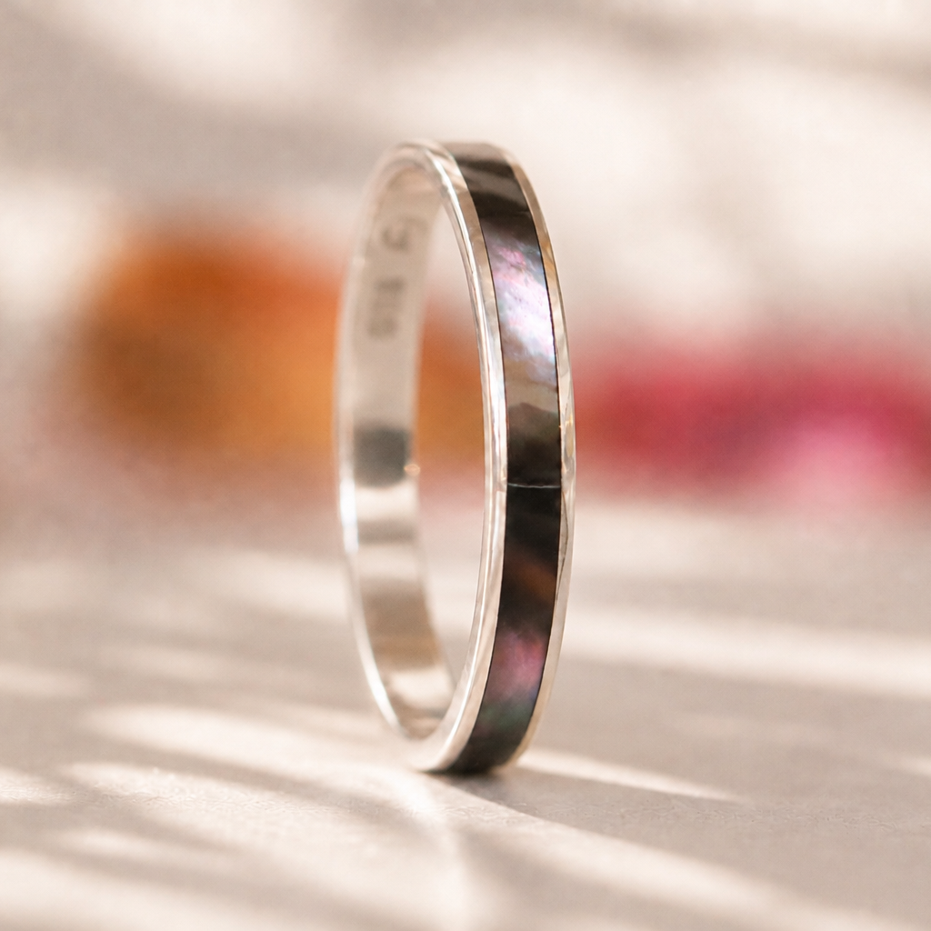 🍁 Anneau (medium) "Bosco – Nácar Inlay" en argent nacré