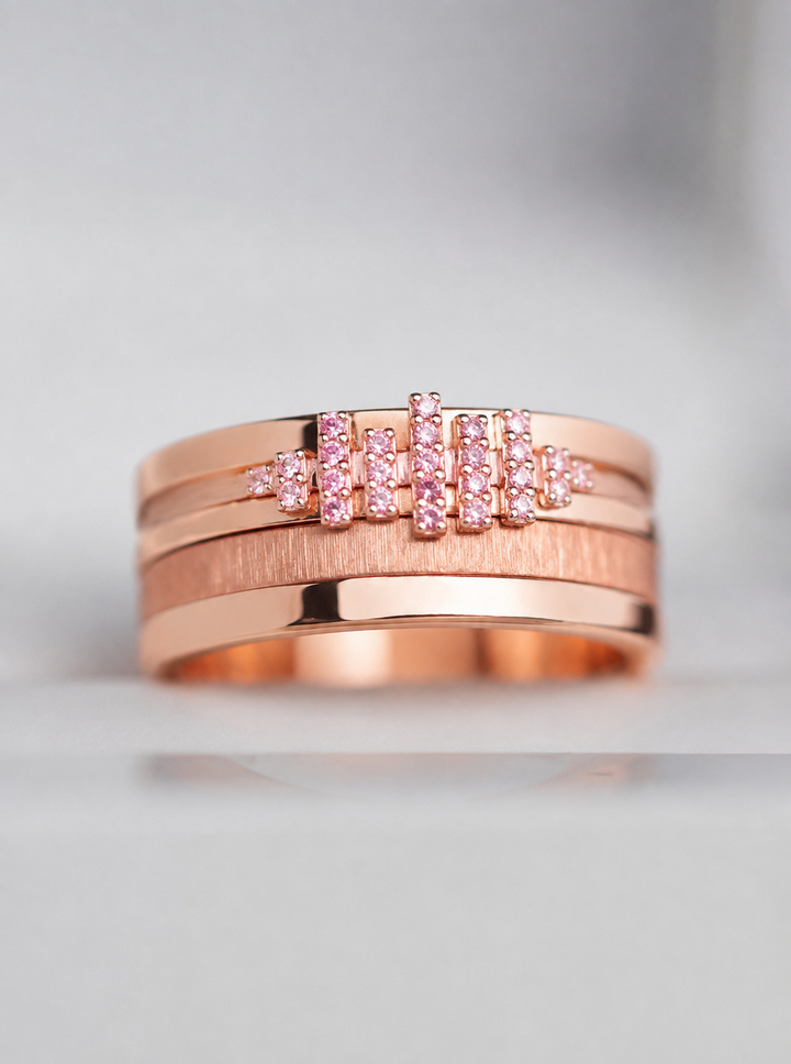 ✨ Stellar Cut Rose Gold 💠 Mini 3D center en argent rose gold serti de zircons roses — édition spéciale étoiles & planètes