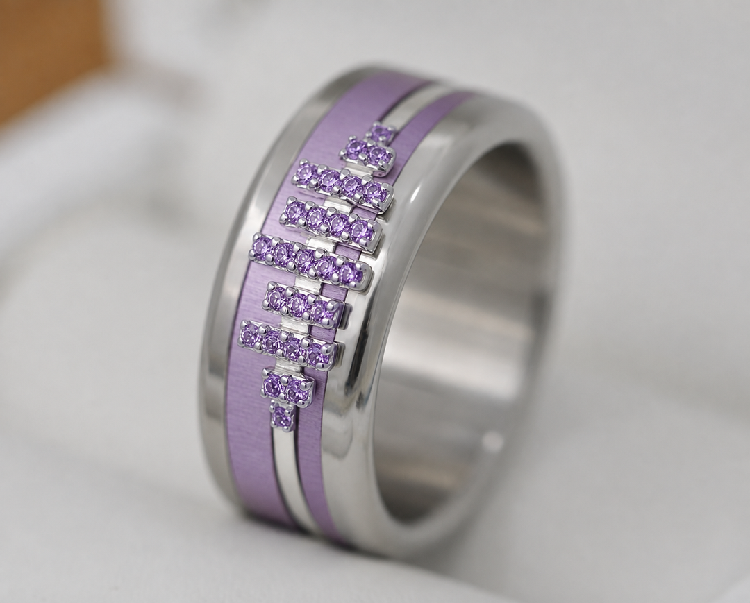 ✨ Stellar Cut Purple 💠 Mini 3D center en argent poli serti de zircons Soraura — édition spéciale étoiles & planètes