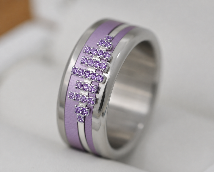 ✨ Stellar Cut Purple 💠 Mini 3D center en argent poli serti de zircons Soraura — édition spéciale étoiles & planètes