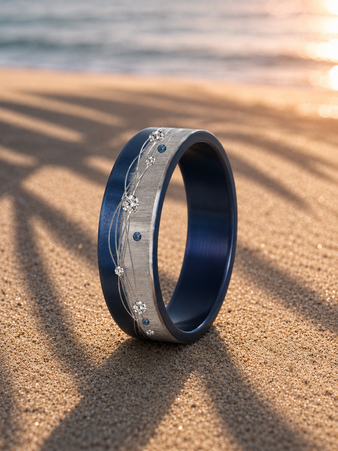🌊 Anneau "Ondélis" en aluminium bleu roi mi-froissé serti pour bague mood interchangeable
