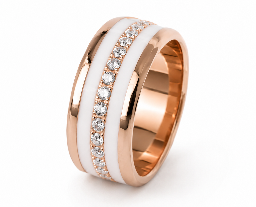 ✨ Aura Authentique Rose Gold 💍 Anneau (addon medium) en argent rose gold serti de zircons — édition spéciale étoiles & planètes