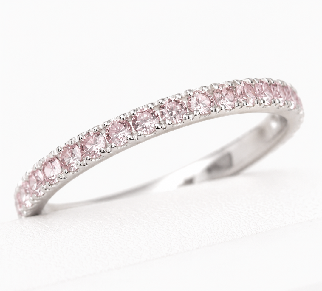 💜 Anneau (addon medium) "Aura Prisme" en argent serti de zircons mauve-rosé