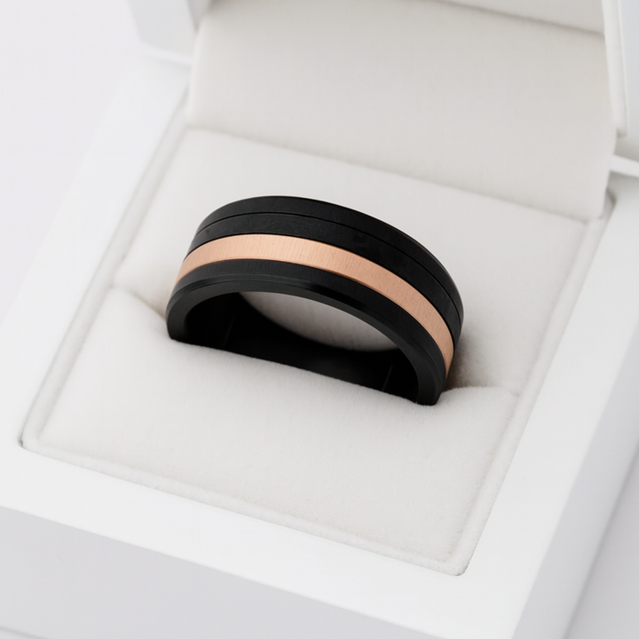 Bague mood complète Volcan en acier inoxydable noir haut de gamme | bague mood interchangeable pour homme et femme