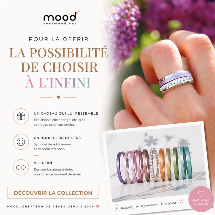 Interchangeable mood ring "Shiny Love" with zirconia and interchangeable color