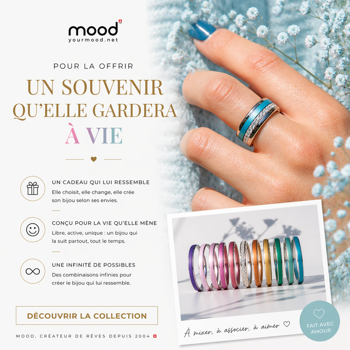 Interchangeable mood ring "Shiny Love" with zirconia and interchangeable color