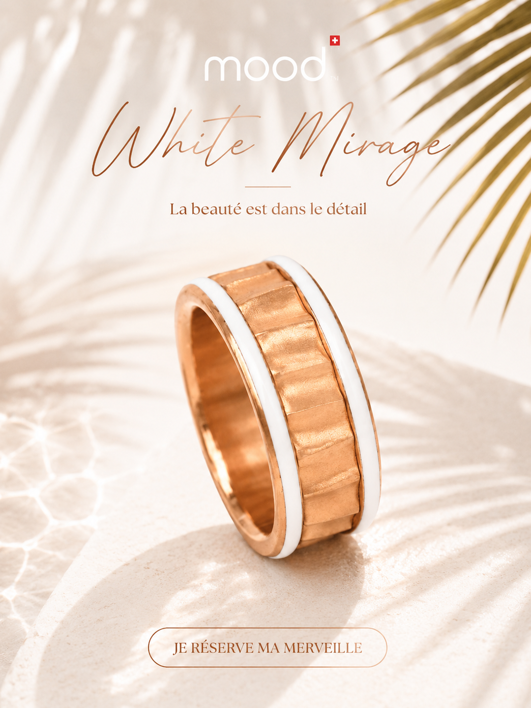 🤍 White Mirage 🤍 Base white gold — émail blanc, bords rose gold