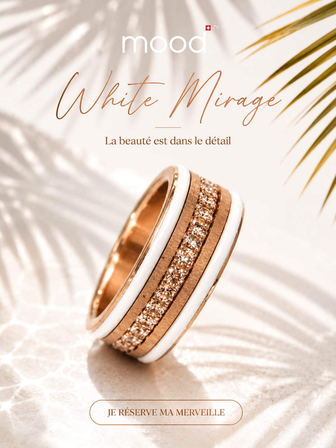 🤍 White Mirage 🤍 Base white gold — émail blanc, bords rose gold