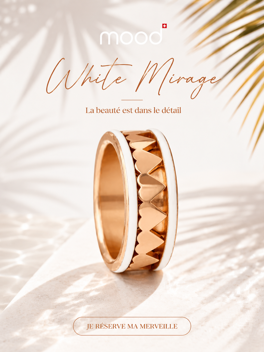 🤍 White Mirage 🤍 Base white gold — émail blanc, bords rose gold