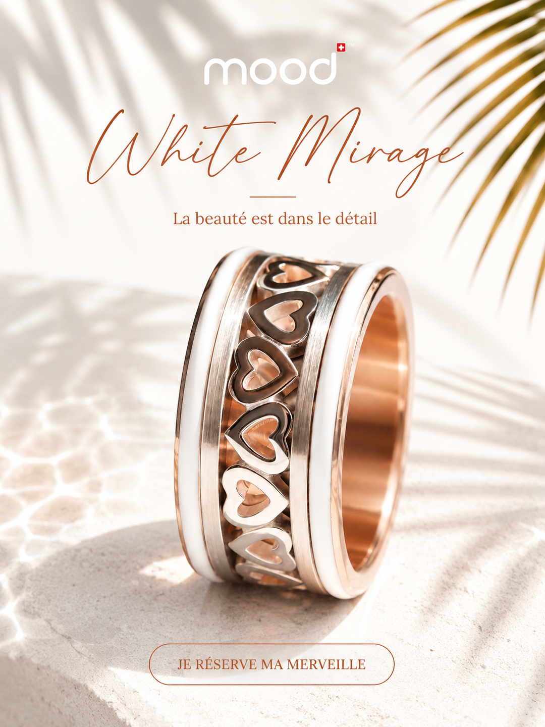 🤍 White Mirage 🤍 Base white gold — émail blanc, bords rose gold