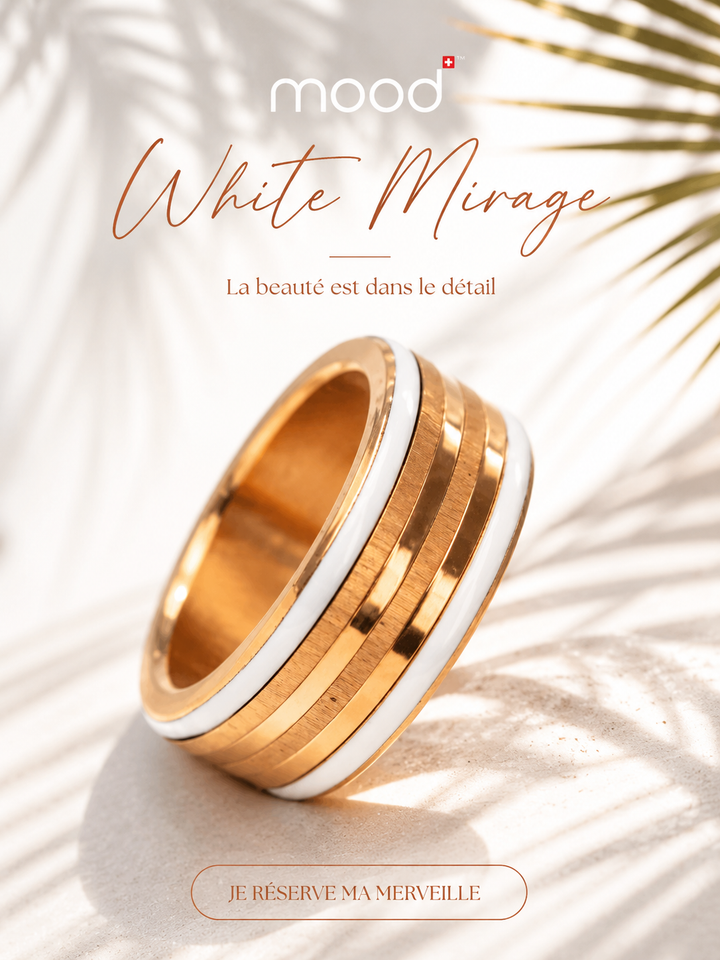 🤍 White Mirage 🤍 Base white gold — émail blanc, bords rose gold