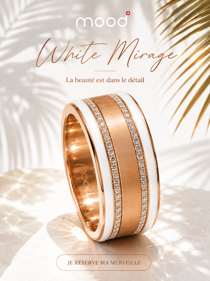 🤍 White Mirage 🤍 Base white gold — émail blanc, bords rose gold