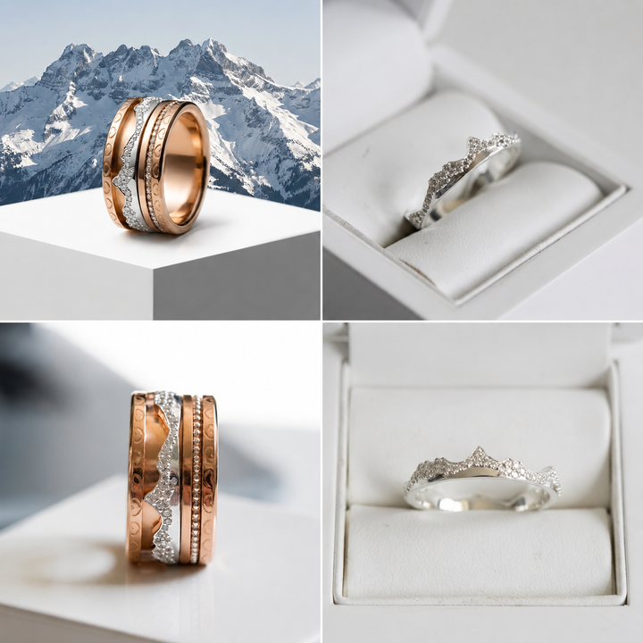 🗻 💎 Anneau (deux tiers) "Dents d'argent" en argent poli pour bague mood interchangeable