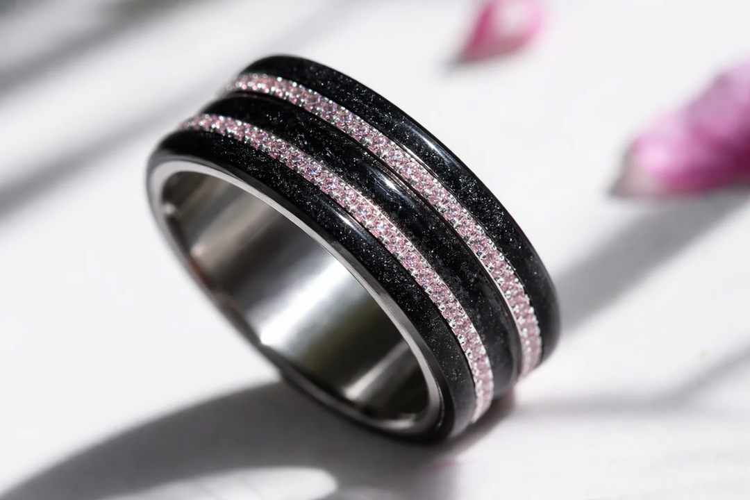 🖤 Extra Small „Nachtleuchten“ Fassung mit schwarzen Pailletten Rändern aus Emaille (9mm)