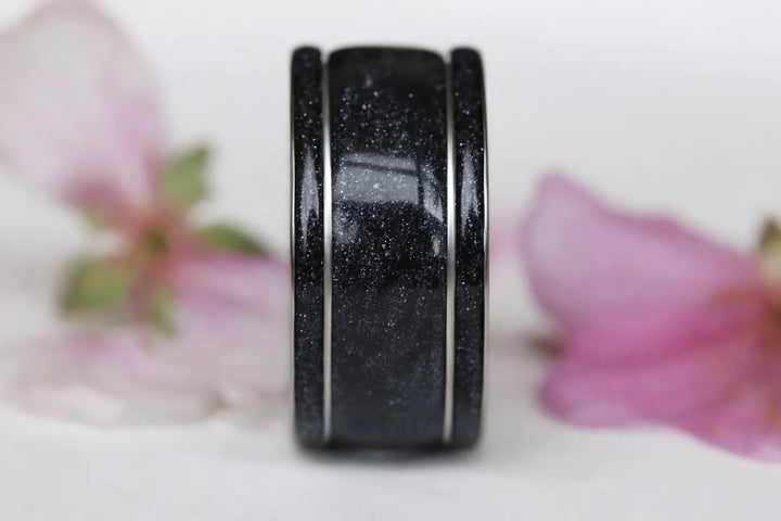 Voile Céleste 🖤  anneau (addon) en argent 925 avec un revêtement en émail noir - paillettes