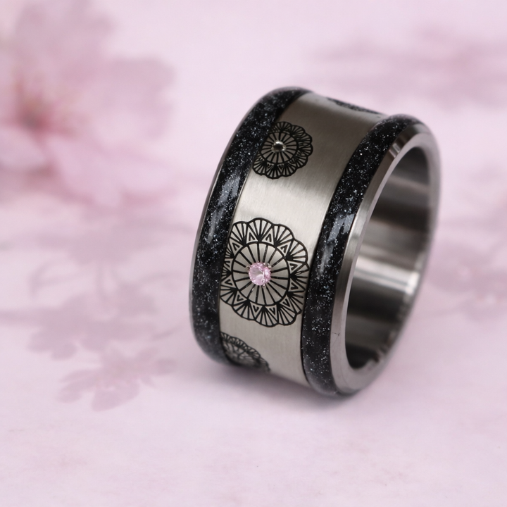 Voile Céleste 🖤  Base large (13mm) en acier avec un revêtement en émail noir - paillettes