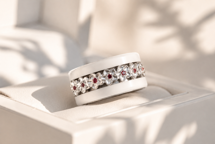 💍 Anneau (deux tiers) "Flower" en argent 925 serti de zircons