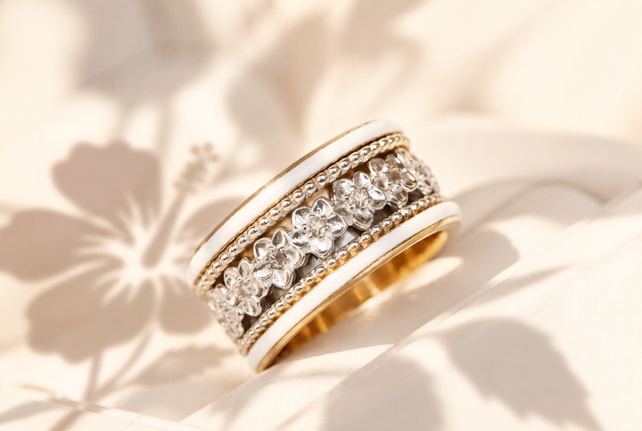 💍 Anneau (deux tiers) "Flower" en argent 925 serti de zircons
