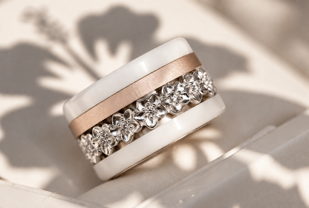 💍 Anneau (deux tiers) "Flower" en argent 925 serti de zircons