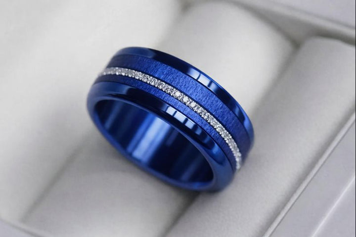 Anneau (medium) en acier froissé bleu électrique pour bague mood interchangeable