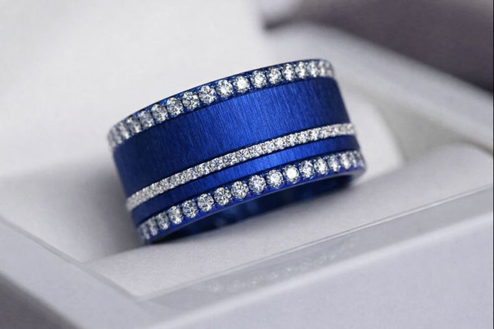 Anneaux (2 minis) en acier froissé bleu électrique pour bague mood interchangeable
